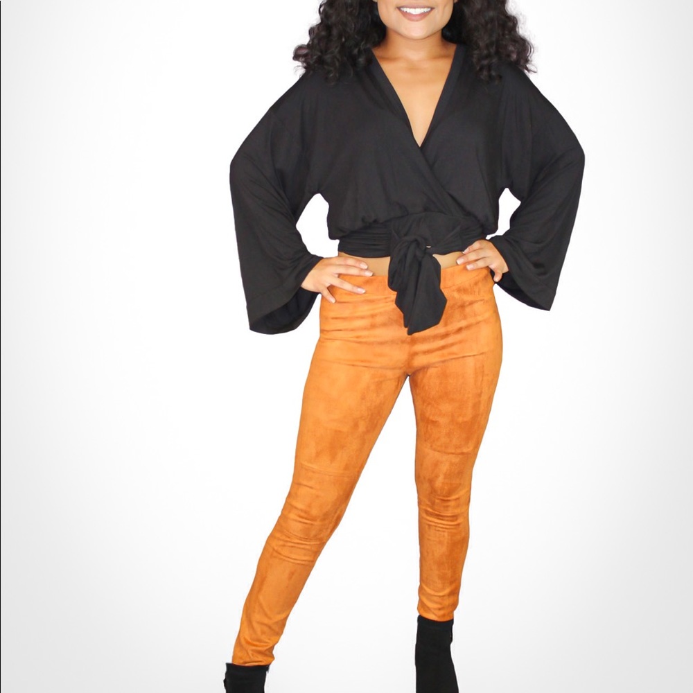 SOLID FAUX SUEDE SEAMED LEGGINGS